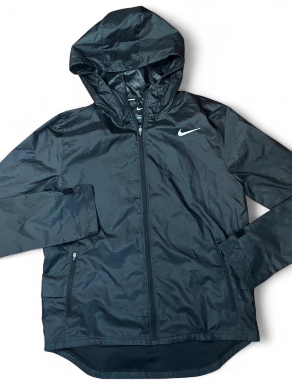 Nike Women’s Small Black Hooded Windbreaker Jacket with Swoosh Logo